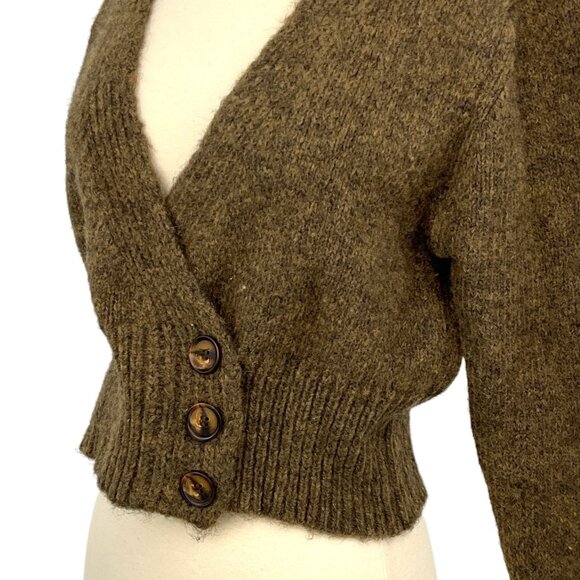 NWT Commense Double Breasted Crop Cardigan Brown Size Medium M V Neck - Picture 4 of 10